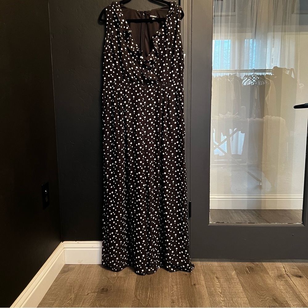 NWT Roz & Ali Polka Dot Wide Leg Ruffle Neck Jumpsuit, plus  size jumpsuit 14